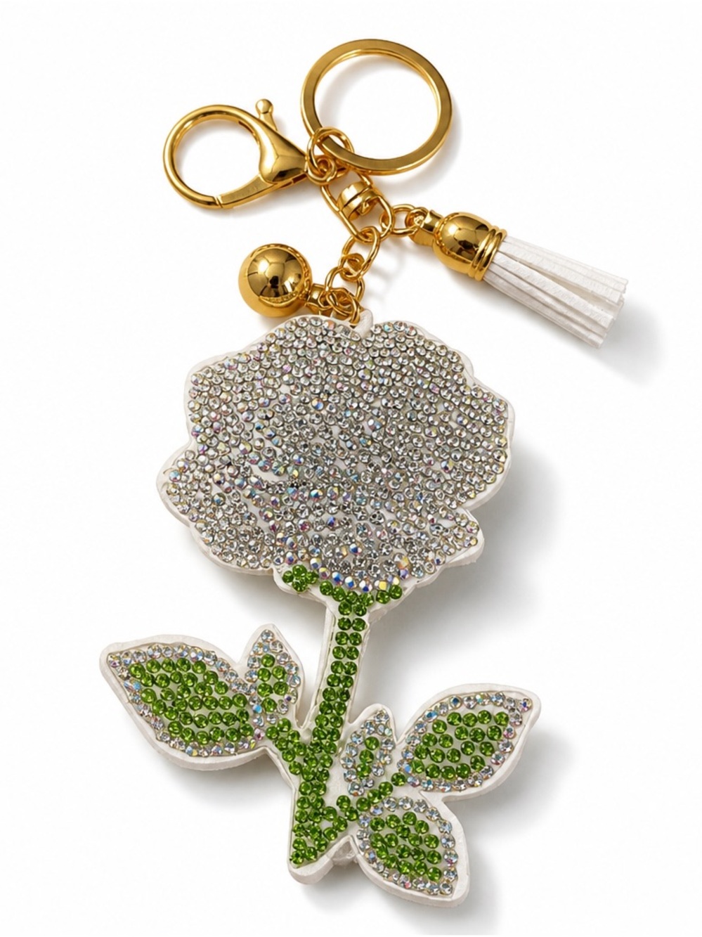 Silver Rose Crystal Keychain Bag Backpack Charm